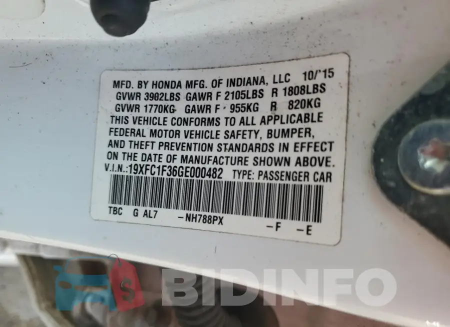 19XFC1F36GE000482 Photo# 12