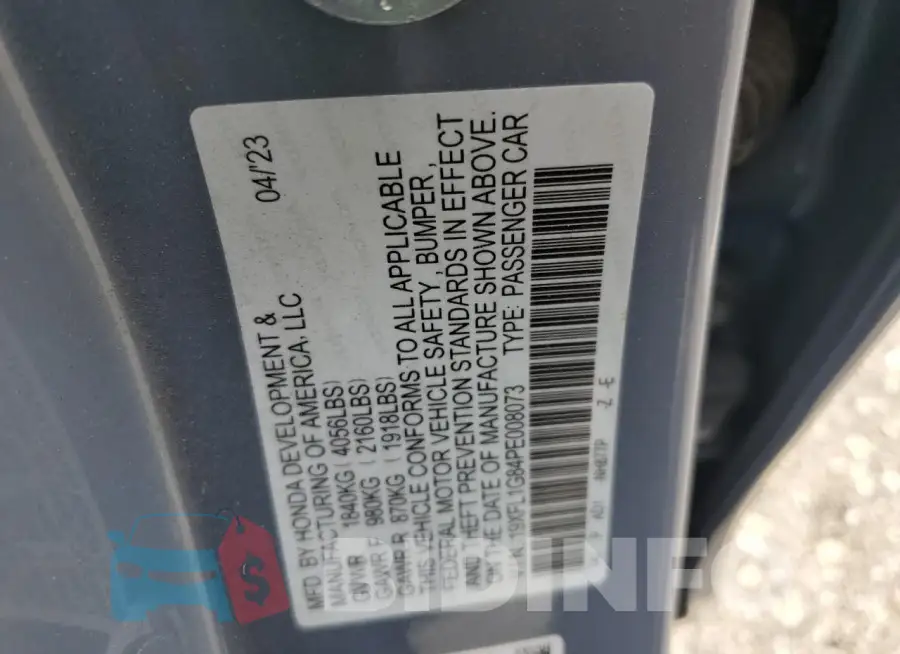 19XFL1G84PE008073 Photo# 12