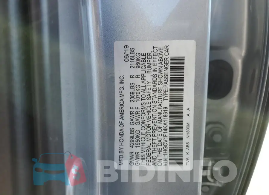 1HGCV1F14KA118619 Photo# 12