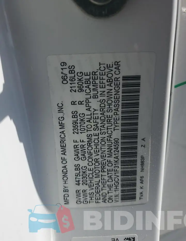 1HGCV1F31KA124590 Photo# 13