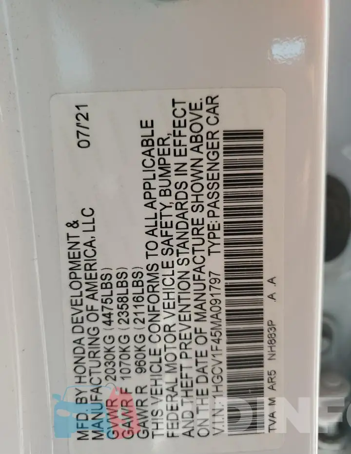 1HGCV1F45MA091797 Photo# 12