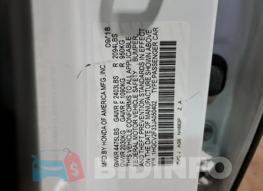 1HGCV2F33JA050402 Photo# 12