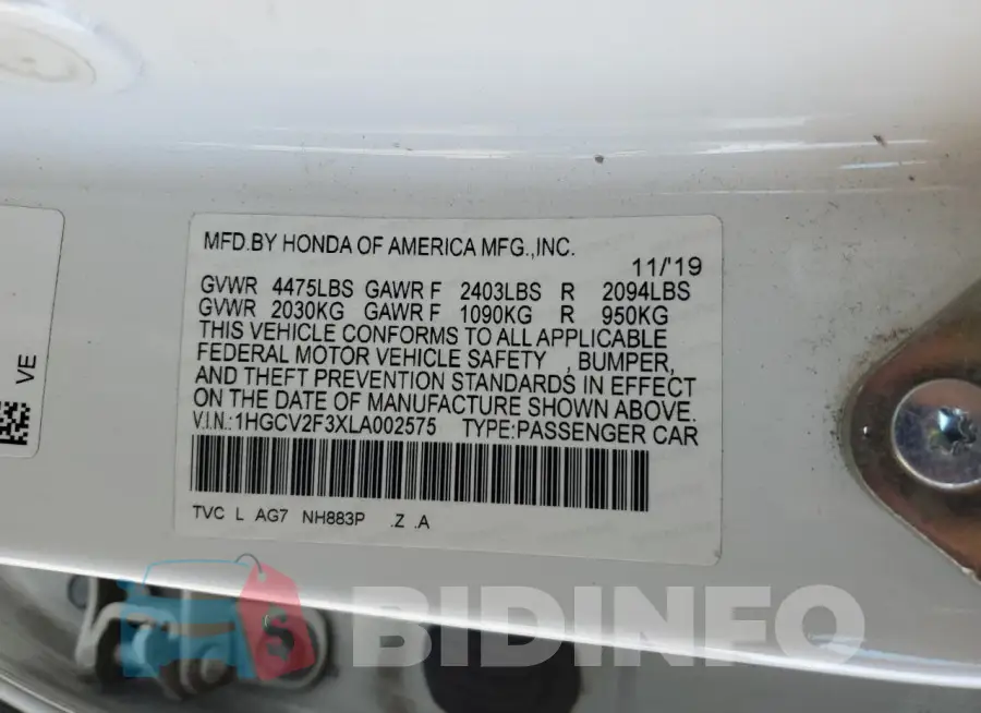 1HGCV2F3XLA002575 Photo# 13