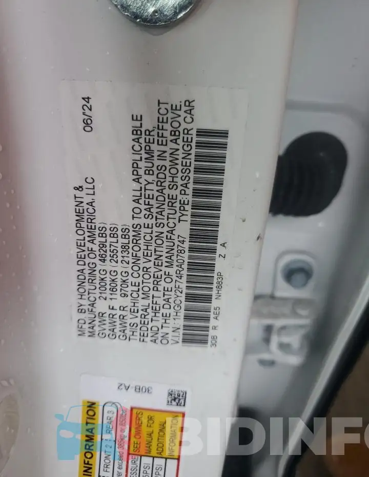 1HGCY2F74RA078747 Photo# 12