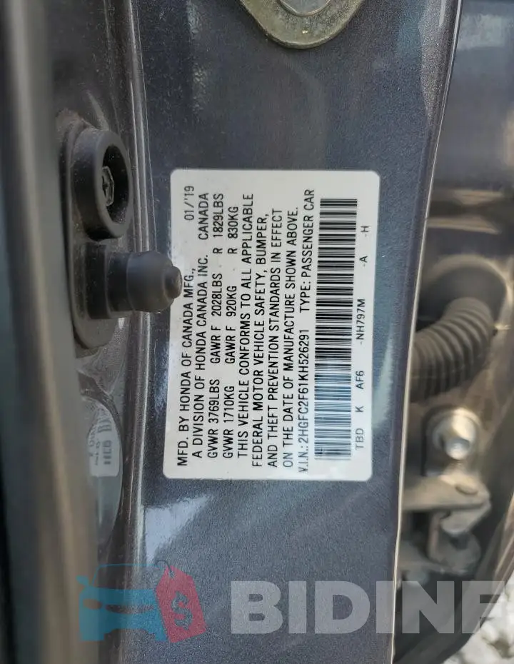 2HGFC2F61KH526291 Photo# 13