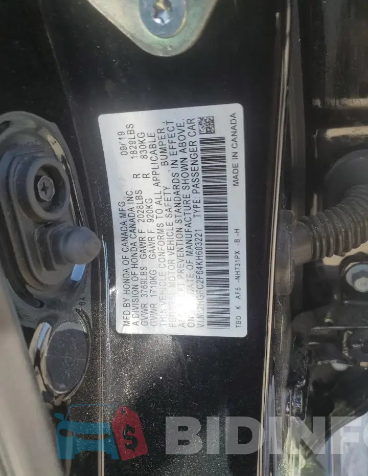 2HGFC2F64KH603221 Photo# 13
