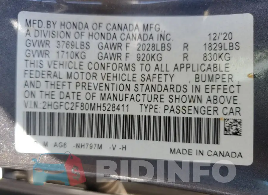 2HGFC2F80MH528411 Photo# 13