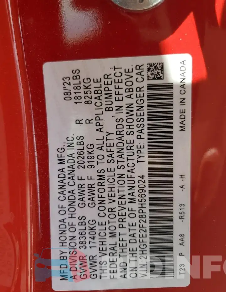 2HGFE2F28PH569024 Photo# 13