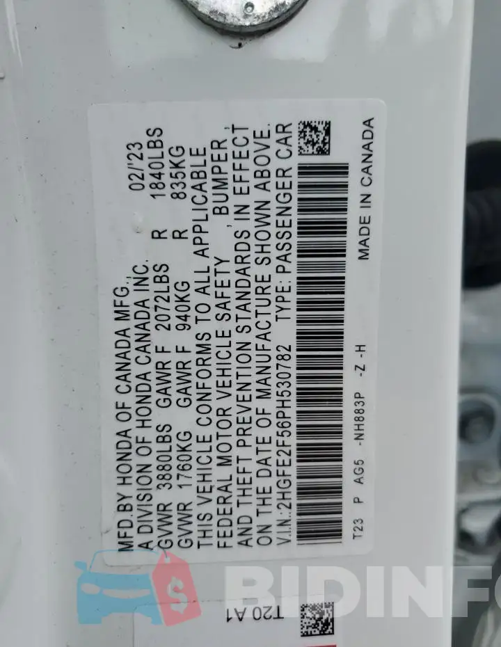 2HGFE2F56PH530782 Photo# 13