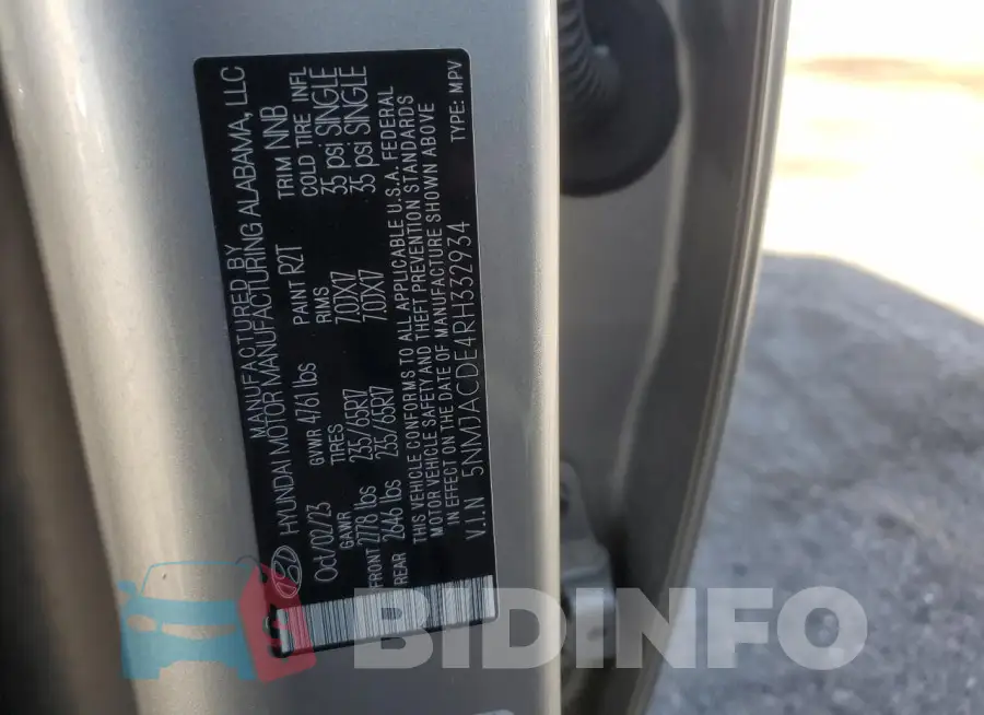 5NMJACDE4RH332934 Photo# 13