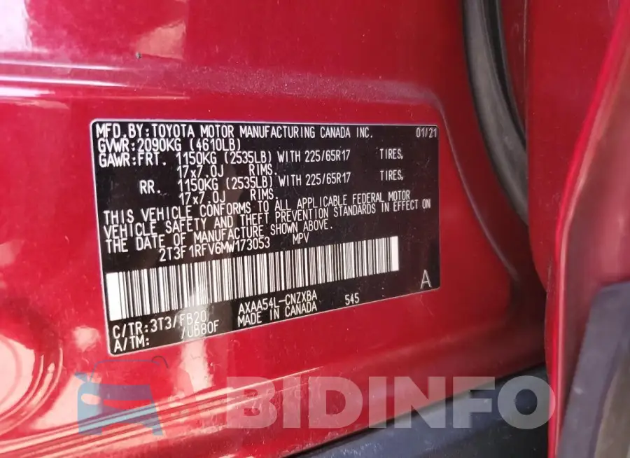 2T3F1RFV6MW173053 Photo# 12