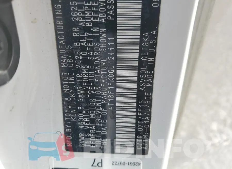 4T1BF1FK8GU124411 Photo# 12