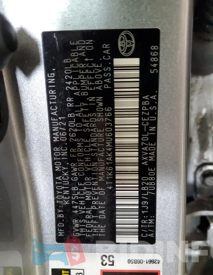 4T1K61AK4MU603766 Photo# 12