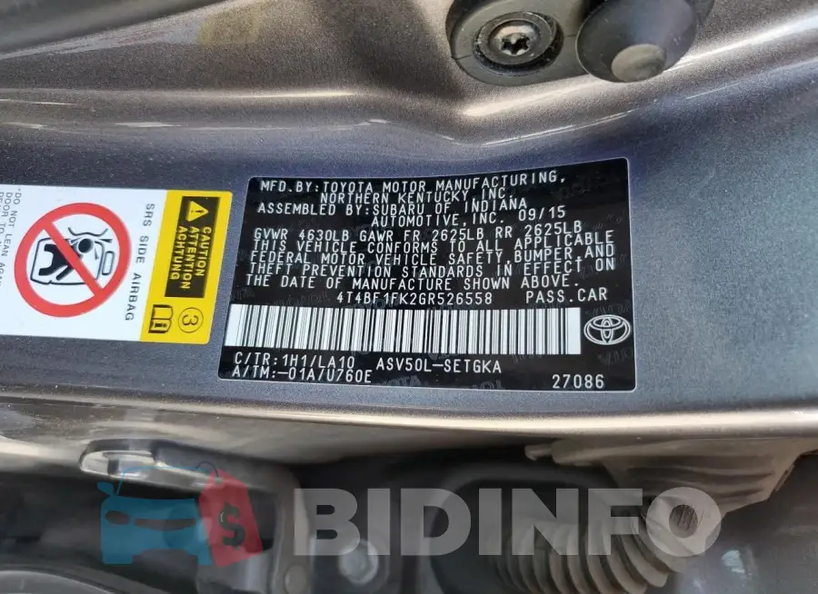 4T4BF1FK2GR526558 Photo# 12