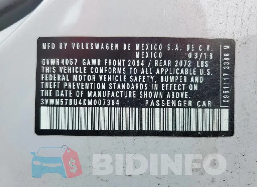 3VWN57BU4KM007384 Photo# 12