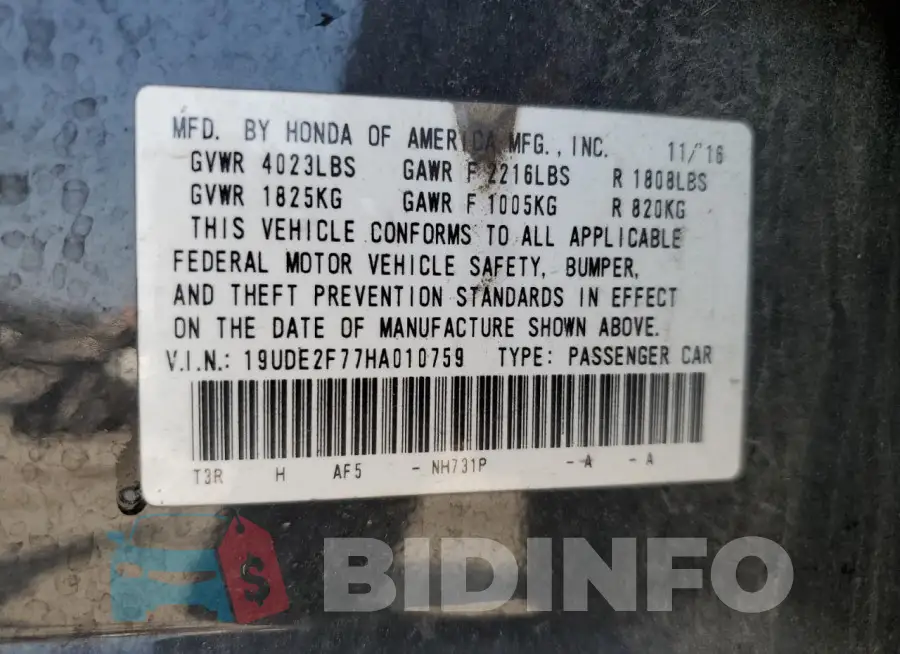 19UDE2F77HA010759 Photo# 12