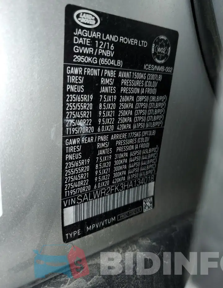SALWR2FK3HA134018 Photo# 13
