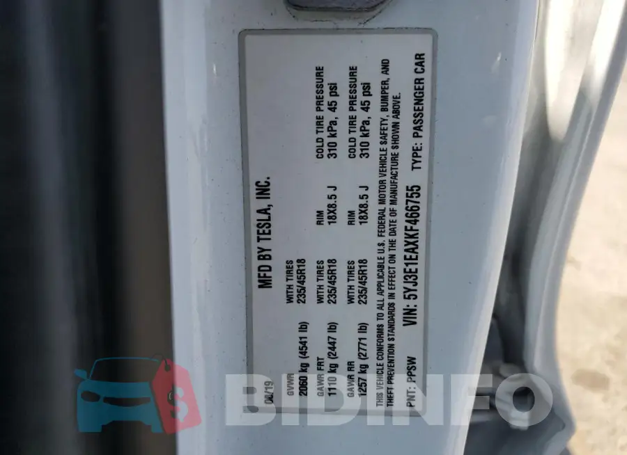 5YJ3E1EAXKF466755 Photo# 13