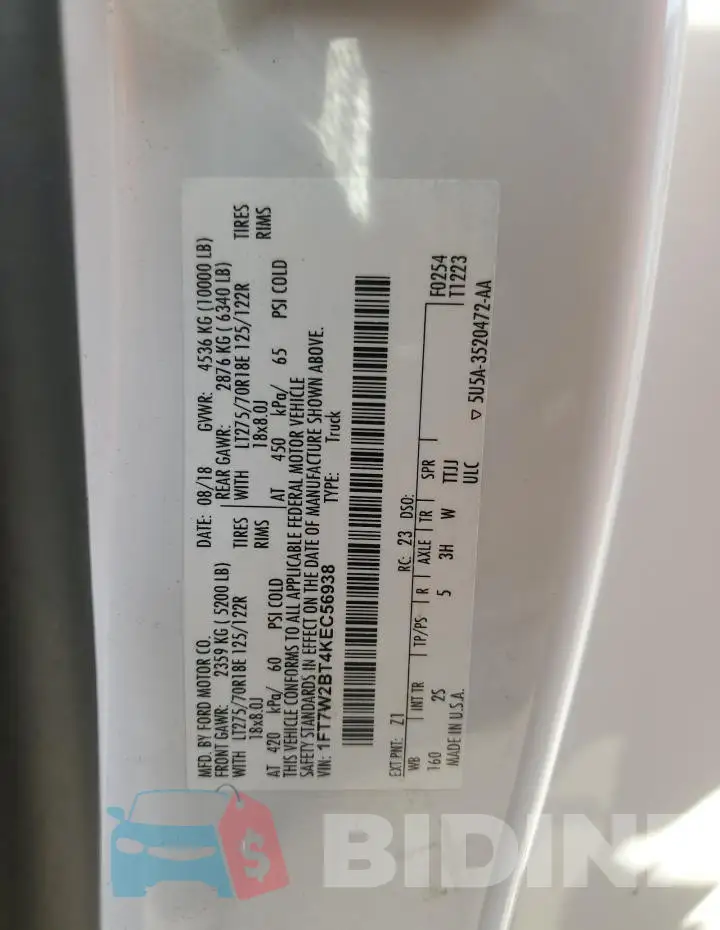 1FT7W2BT4KEC56938 Photo# 12