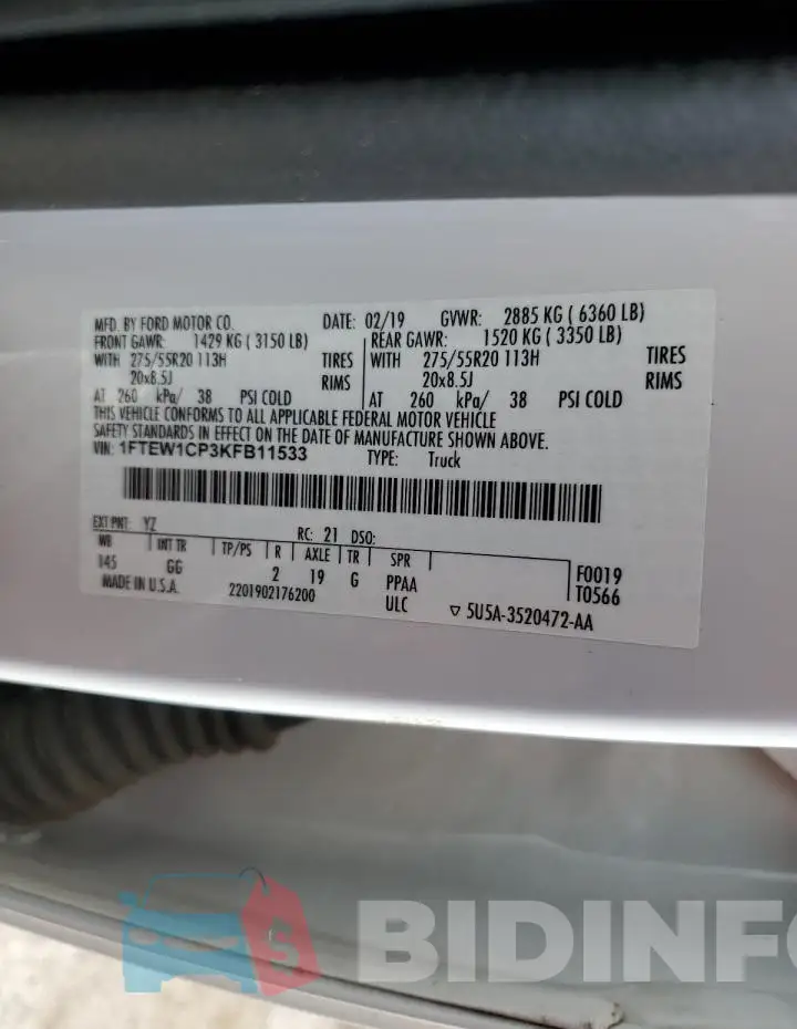 1FTEW1CP3KFB11533 Photo# 12