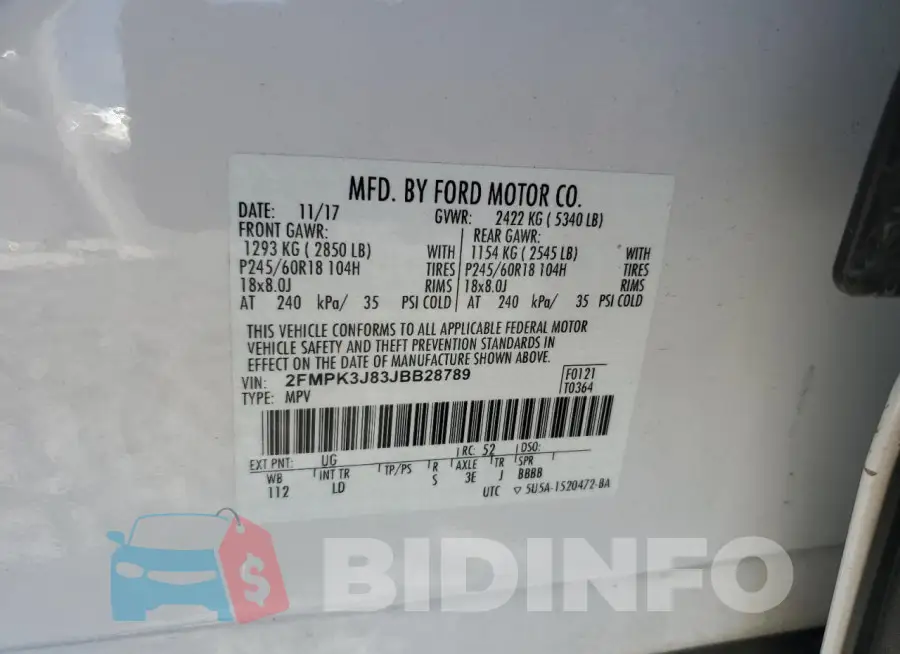 2FMPK3J83JBB28789 Photo# 12