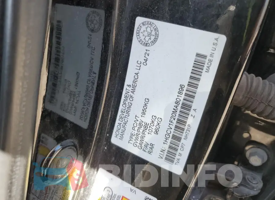 1HGCV1F20MA801896 Photo# 13