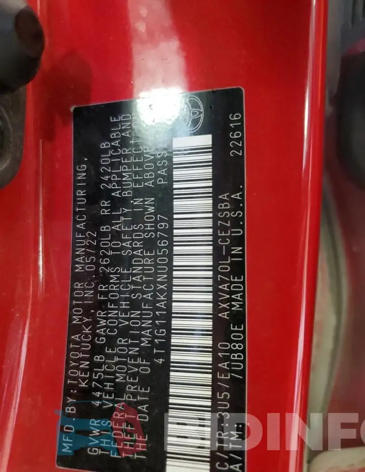 4T1G11AKXNU056797 Photo# 13