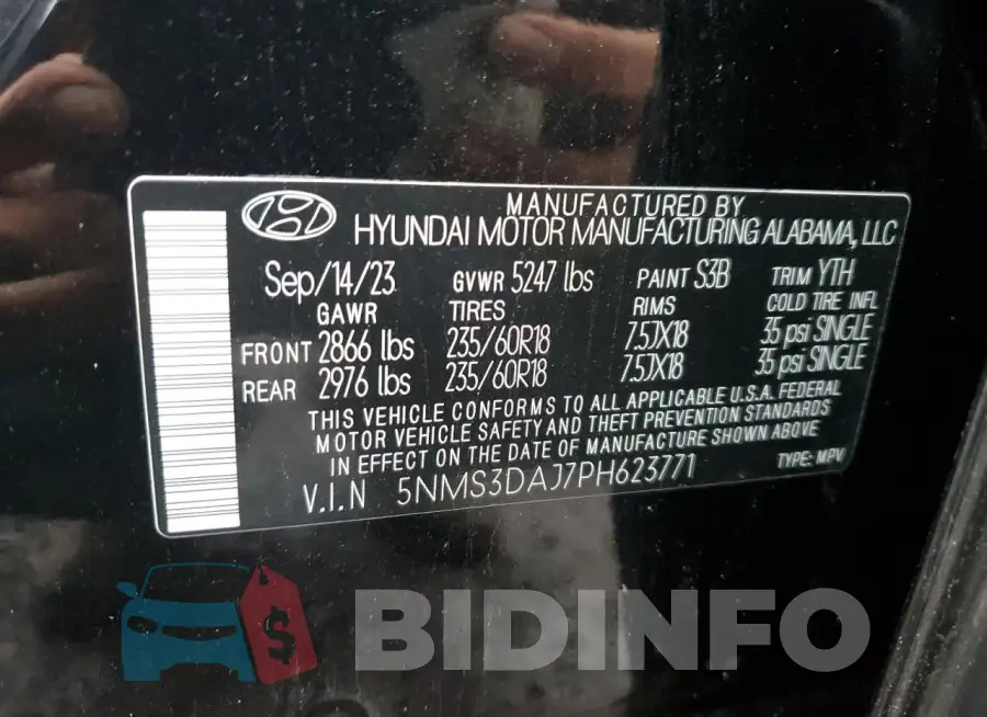 5NMS3DAJ7PH623771 Photo# 13