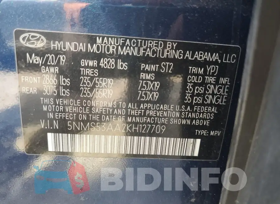 5NMS53AA2KH127709 Photo# 13