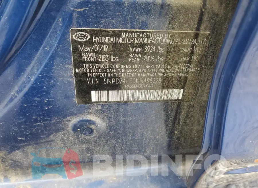 5NPD74LF0KH495228 Photo# 12