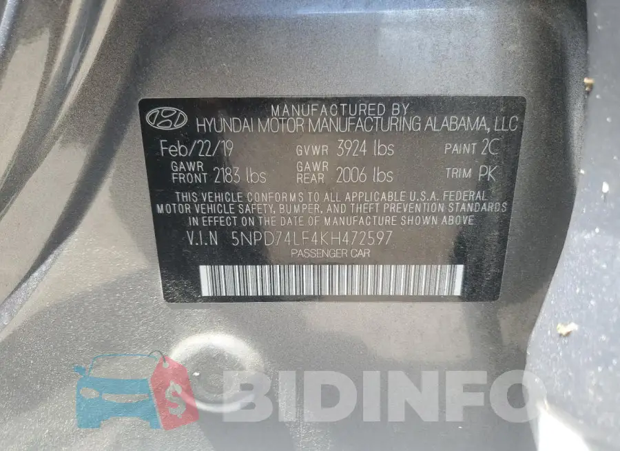 5NPD74LF4KH472597 Photo# 12