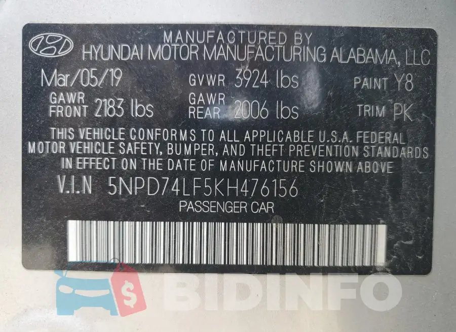 5NPD74LF5KH476156 Photo# 13