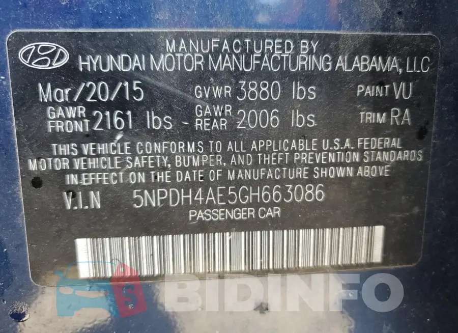 5NPDH4AE5GH663086 Photo# 12