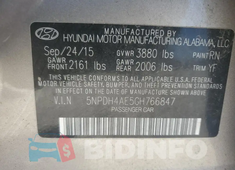5NPDH4AE5GH766847 Photo# 12