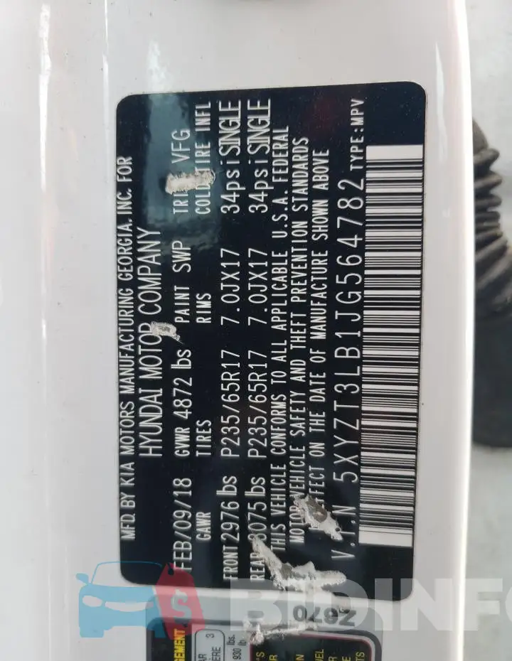 5XYZT3LB1JG564782 Photo# 12