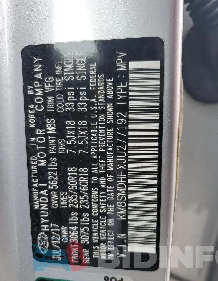 KM8SMDHFXJU277192 Photo# 13