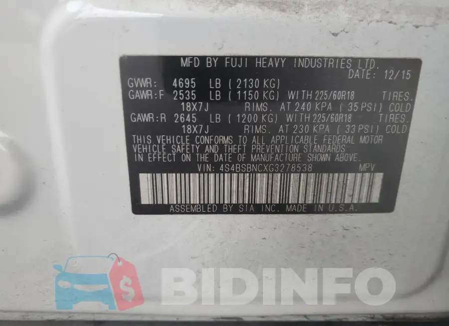 4S4BSBNCXG3278538 Photo# 12