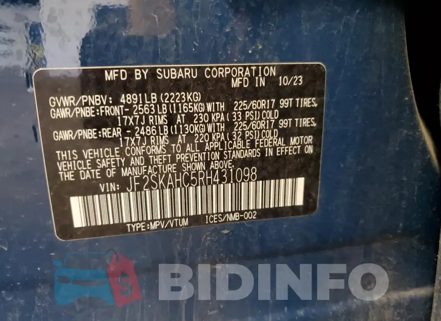 JF2SKAHC5RH431098 Photo# 13