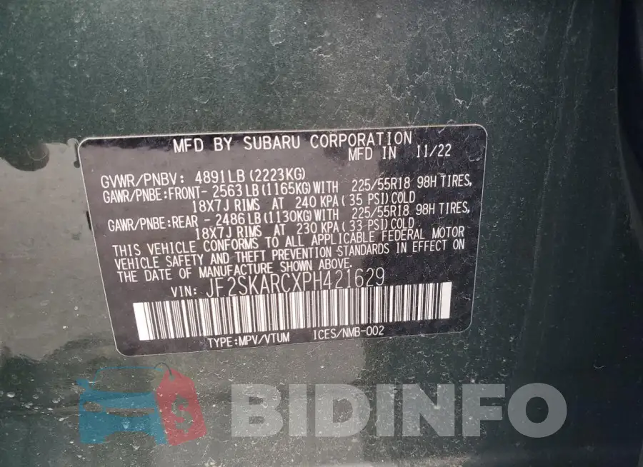 JF2SKARCXPH421629 Photo# 13