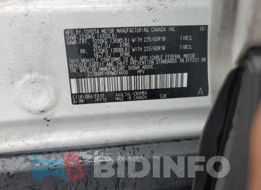 2T3B6RFV8RW074600 Photo# 13