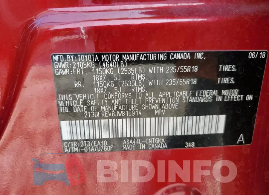 2T3DFREV8JW816914 Photo# 13