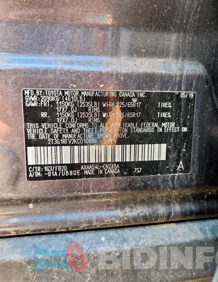 2T3G1RFV2KC010886 Photo# 13