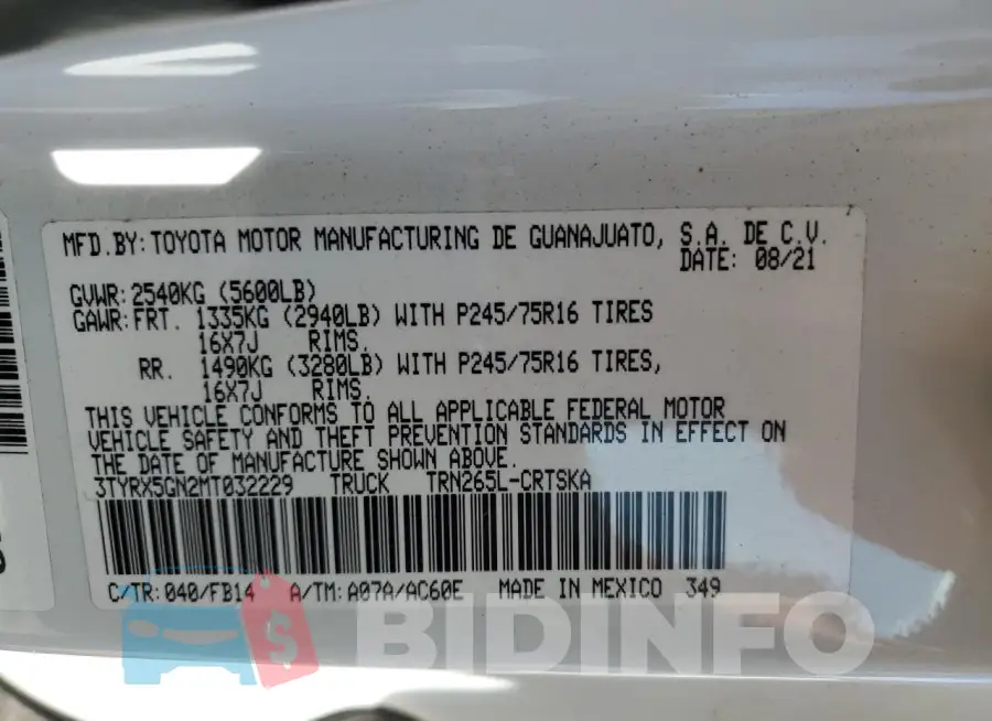 3TYRX5GN2MT032229 Photo# 13