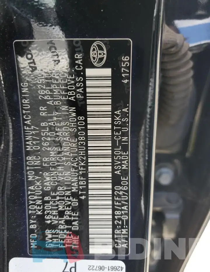 4T1BF1FK2HU380108 Photo# 13