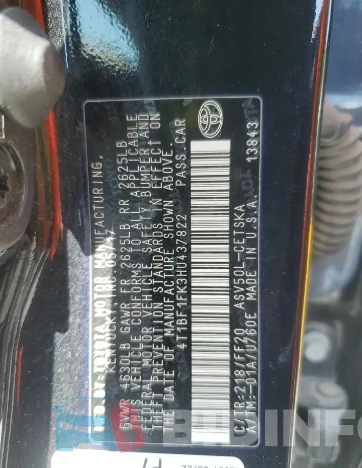 4T1BF1FK3HU437822 Photo# 12