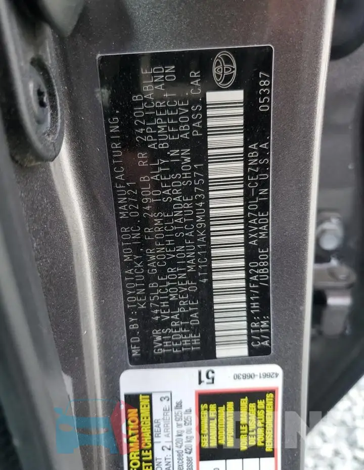 4T1C11AK9MU437571 Photo# 12