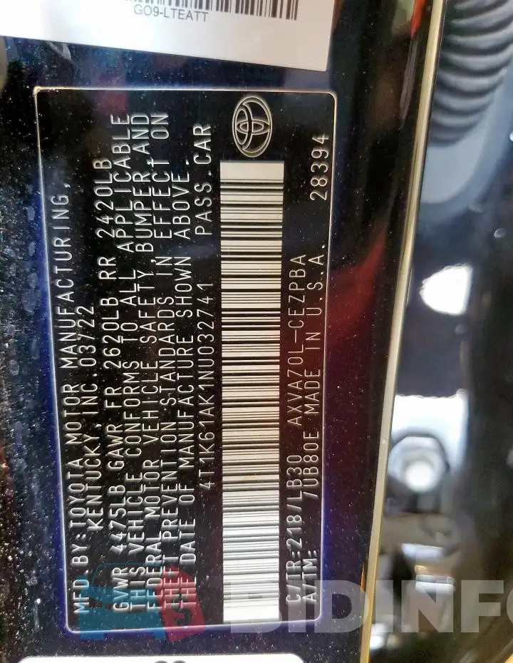 4T1K61AK1NU032741 Photo# 12