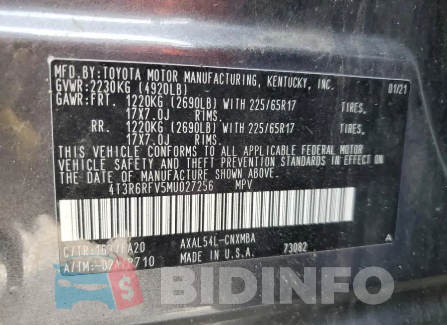 4T3R6RFV5MU027256 Photo# 13