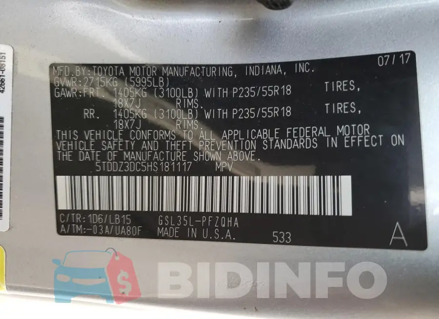 5TDDZ3DC5HS181117 Photo# 13