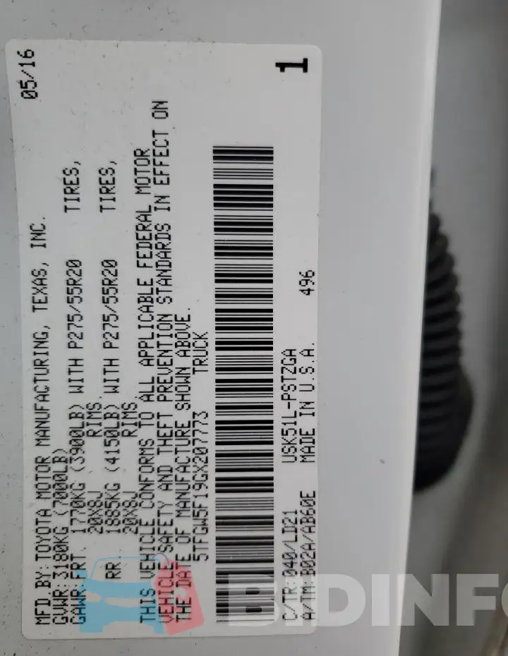 5TFGW5F19GX207773 Photo# 12